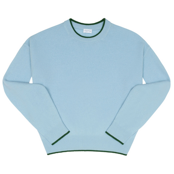 women's blue cashmere cropped crewneck sweater