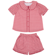 girls poppy gingham puff sleeve top and ruffle short set