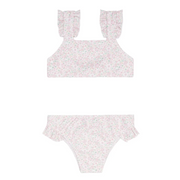 girls antique floral ruffle strap bikini
