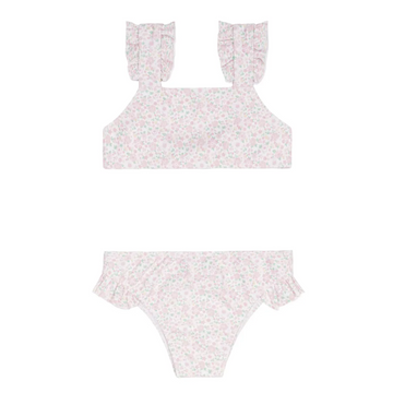 girls antique floral ruffle strap bikini