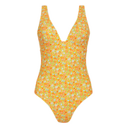 women's marigold floral v-neck one piece
