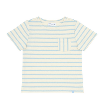 unisex cream and powder blue stripe boatneck tee