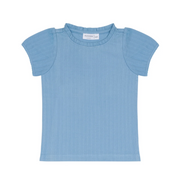 girls dusk blue ruffle pointelle puff sleeve shirt