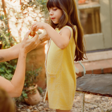 girls soleil yellow french terry button down dress