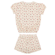 girls summer cherries french terry top and short set
