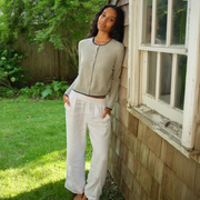 women's grey cashmere crewneck cardigan
