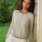 women's grey cashmere crewneck cardigan