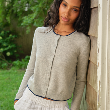 women's grey cashmere crewneck cardigan