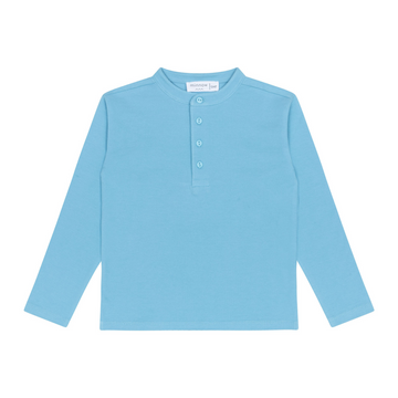 boys pura blue half button shirt with mandarin collar