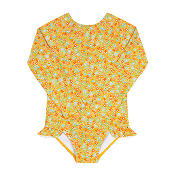 girls marigold floral rashguard one piece