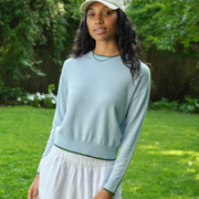 women's blue cashmere cropped crewneck sweater