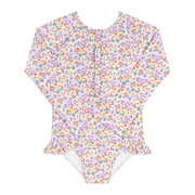 girls orchid floral front zip rashguard one piece