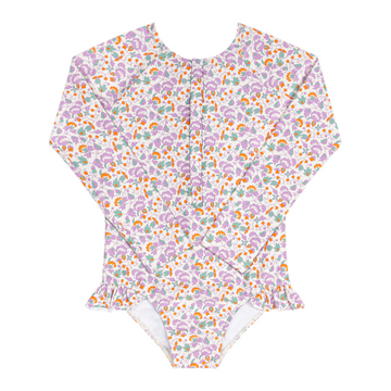 girls orchid floral front zip rashguard one piece