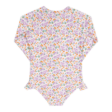 girls orchid floral front zip rashguard one piece