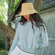 women's blue cashmere cropped crewneck sweater