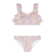 girls orchid floral v-neck ruffle bikni