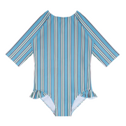 girls isla blue stripe quarter sleeve rashguard one piece