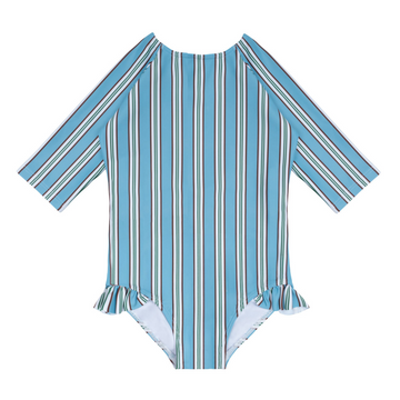 girls isla blue stripe quarter sleeve rashguard one piece