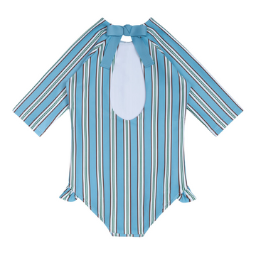 girls isla blue stripe quarter sleeve rashguard one piece