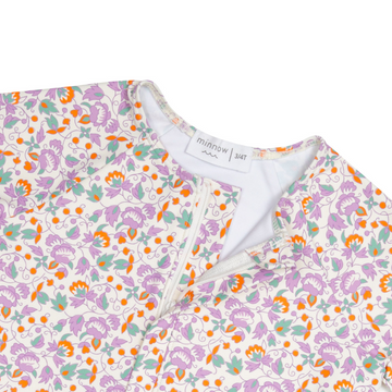 girls orchid floral front zip rashguard one piece