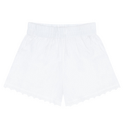 womens white linen scalloped short