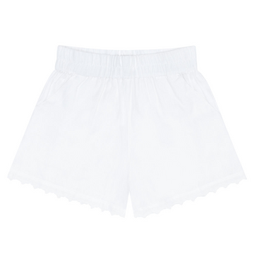 womens white linen scalloped short