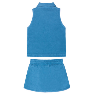 girls cerulean blue french terry tennis skort set