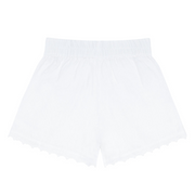 womens white linen scalloped short