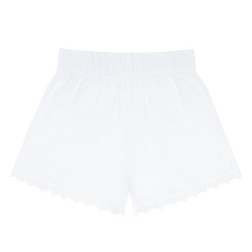 womens white linen scalloped short
