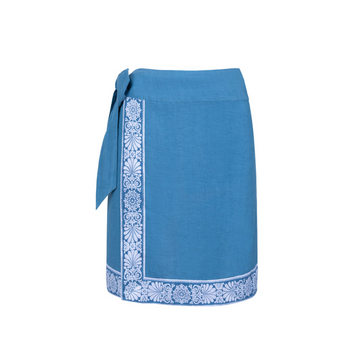 women's cerulean linen tie skirt