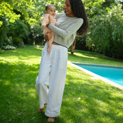 women's white linen scalloped beach pant