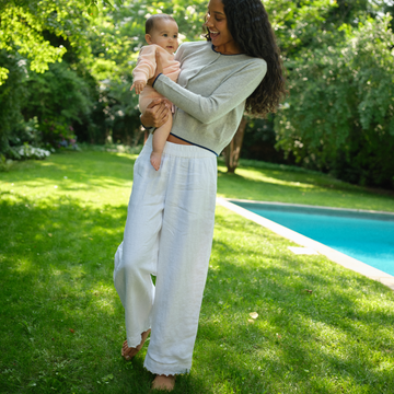 women's white linen scalloped beach pant