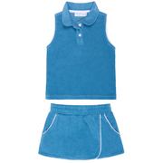 girls cerulean blue french terry tennis skort set