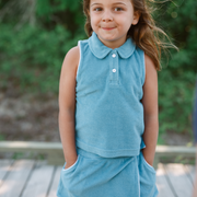 girls cerulean blue french terry tennis skort set