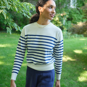 women's breton stripe cashmere cropped crewneck sweater