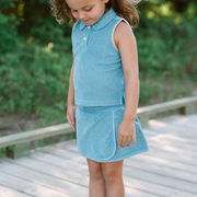 girls cerulean blue french terry tennis skort set