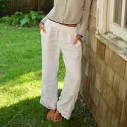 women's white linen scalloped beach pant