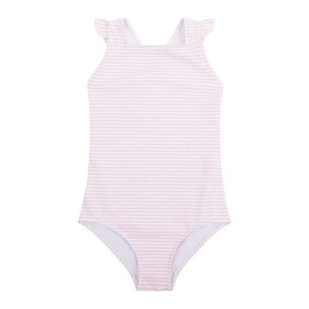 girls pink stripe crossover one piece – minnow