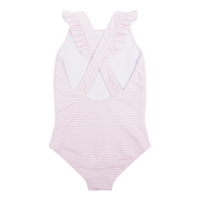 girls pink stripe crossover one piece