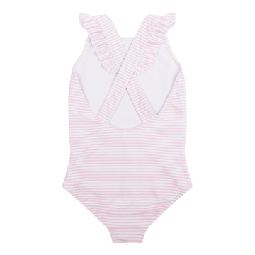 girls pink stripe crossover one piece