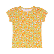 girls marigold floral puff sleeve shirt