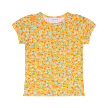 girls marigold floral puff sleeve shirt