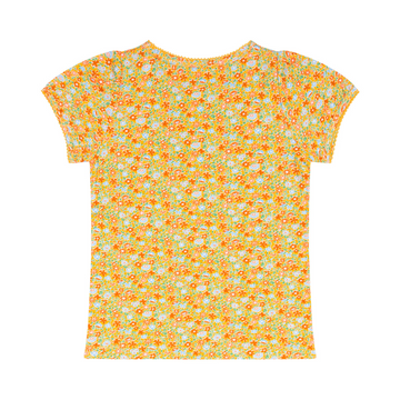 girls marigold floral puff sleeve shirt