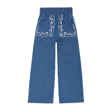 girls chambray embroidered pant