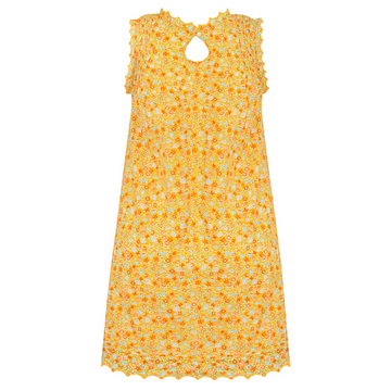 women's marigold floral pintuck dress