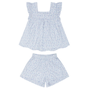 girls slate floral ruffle top and short set