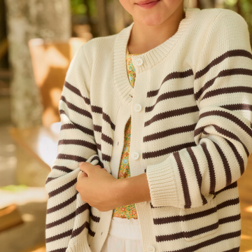 unisex cream and cacao stripe knit cardigan