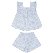 girls slate floral ruffle top and short set