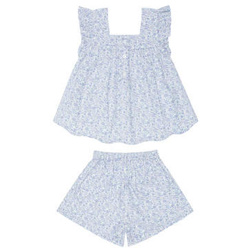 girls slate floral ruffle top and short set