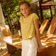 girls marigold floral puff sleeve shirt